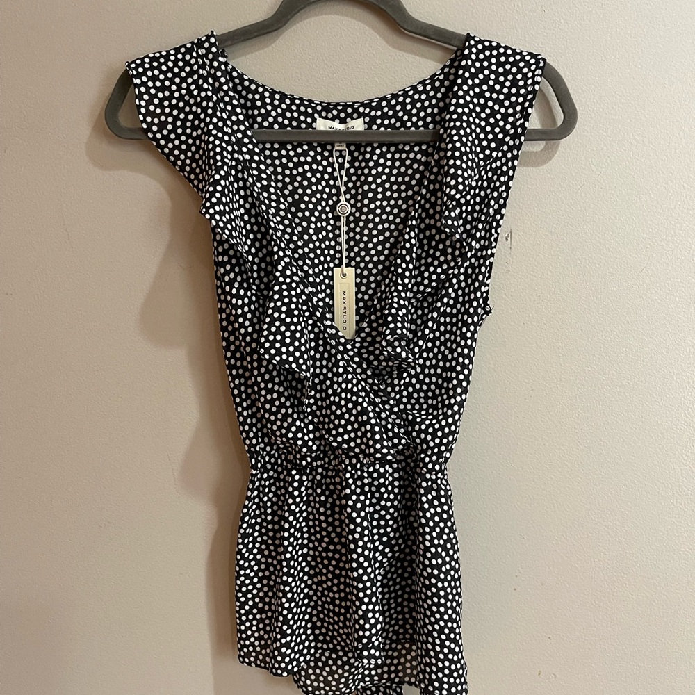 Max Studio Black and White Polka Dot Peplum Shirt